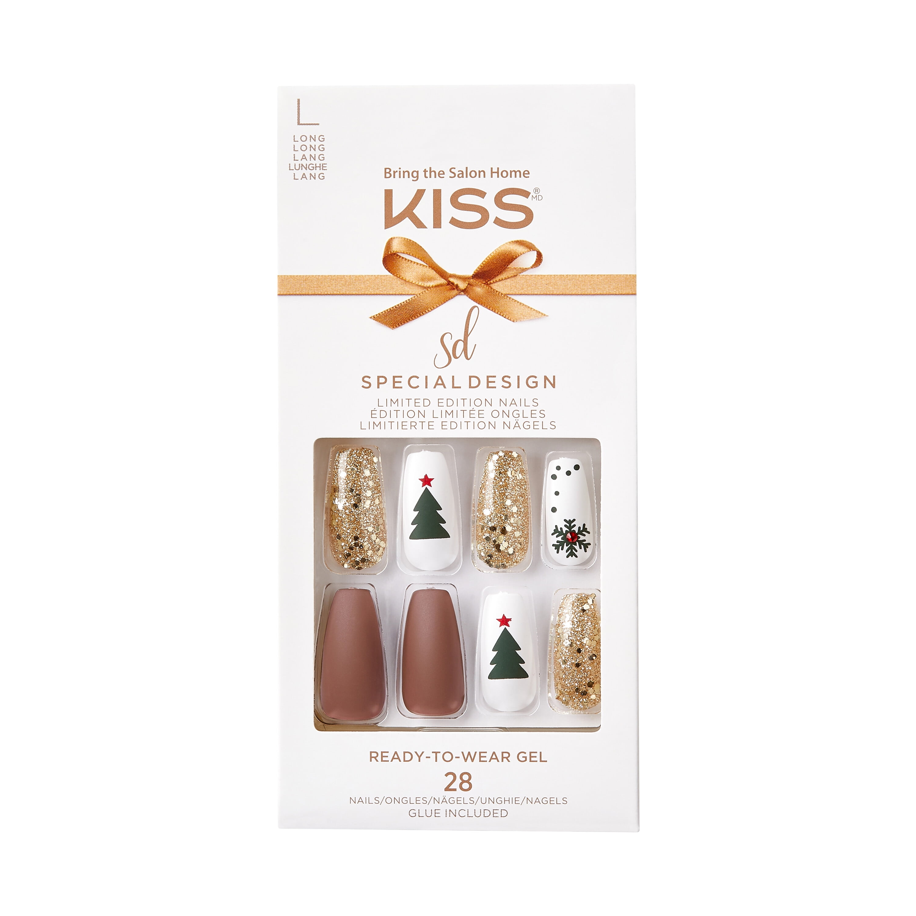 KISS USA KISS Special Design Limited Edition Long Coffin Holiday Fake Nails, Multi, 28 Pieces