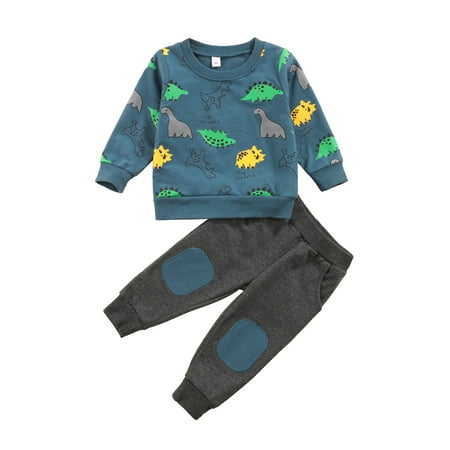 

Canrulo 2Pcs Infant Toddler Baby Boys Casual Clothes Dinosaur Print Pullover Tops and Pants Outfits Multicolor 6-12 Months