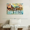 thumbnail image 2 of Elephant Stock San Diego City Landmarks Grunge Wall Art - Horizontal Canvas Wall Art - Living Room Wall Decor - Places Canvas - Beige And Gray Decor - 39" x 26", 2 of 8