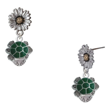 Delight Jewelry Silver-tone Green Enamel 2-D Turtle Spinner – Two-tone Daisy Flower Post Earrings Delight Jewelry Silver-tone Green Enamel 2-D Turtle Spinner – Two-tone Daisy Flower Post Earrings