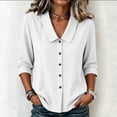 thumbnail image 3 of YTCAMLO 100%Cotton Button Down Shirts for Women Casual Cute Collared 3/4 Sleeve Dress Shirts Summer Lightweight Loose Blouses, 3 of 8