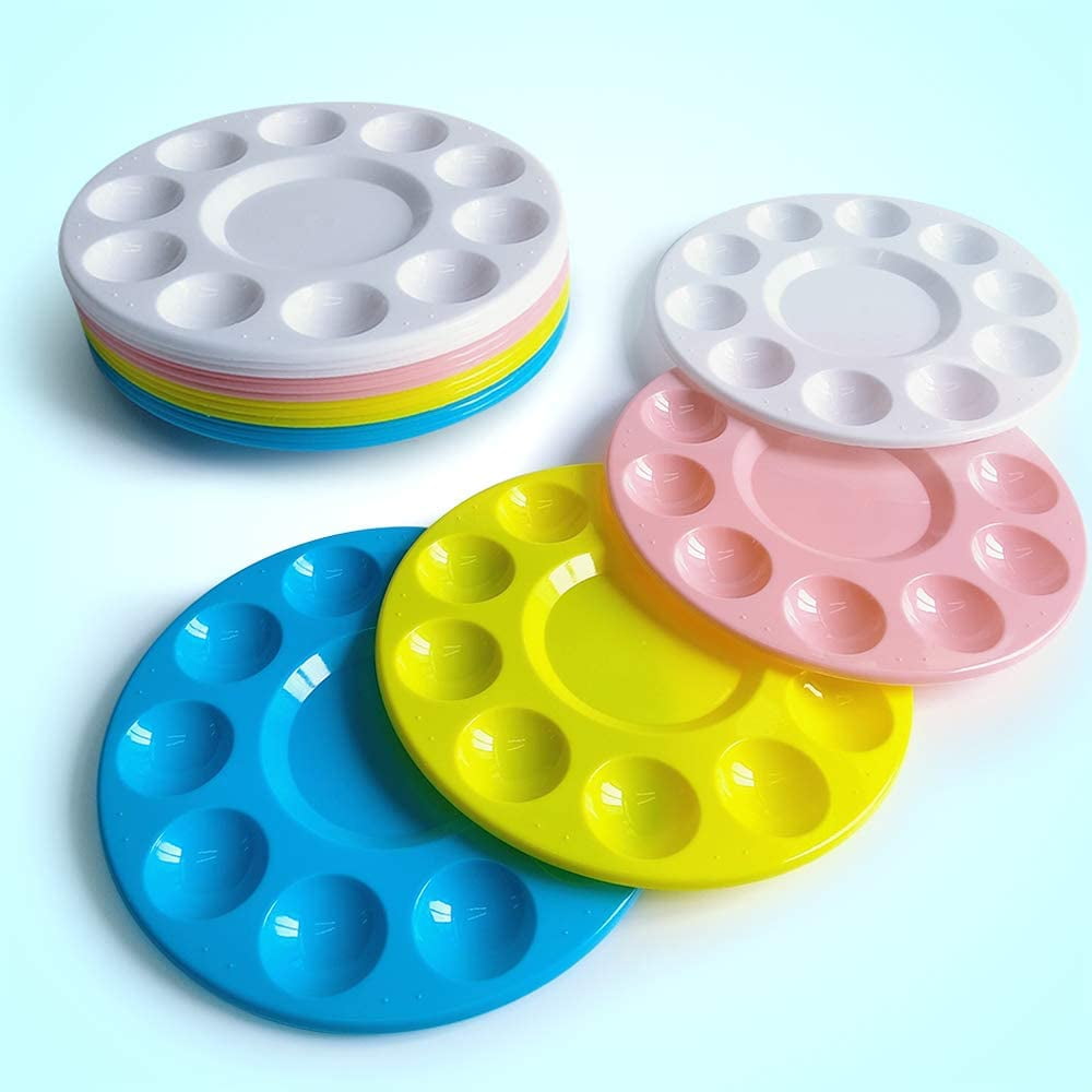 4 Colors Paint Tray Palettes Plastic Round Pallets for Kids Adult,Student to Painting,Craft DIY or Have a Birthday Painting Party 