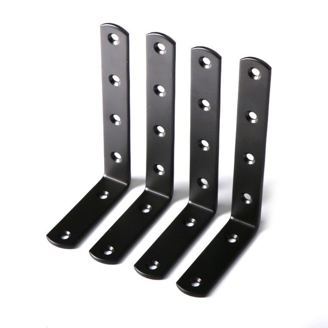 4 soportes de estante de acero negro resistente, soporte de esquina en L, soporte de ángulo de articulación decorativo para estante de 5 x 3 pulgadas, soporte para colgar en la pared con tor