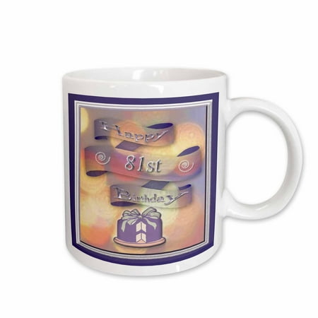 

3dRose Ribbon and Cake Happy 81st Birthday - Ceramic Mug 15oz (mug_24467_2)