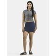 thumbnail image 2 of No Boundaries Button Front Cropped Striped Polo Shirt, Women's, 2 of 4