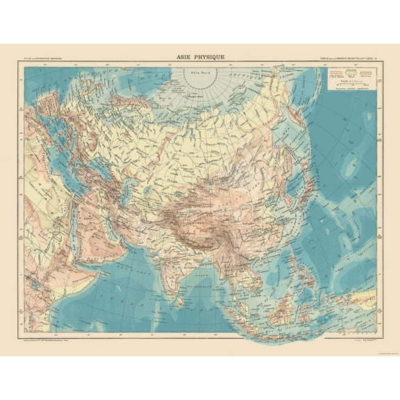 Historic Map - Asia Physical - Schrader 1908 - Vintage Wall Art