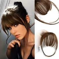 Clip in Bangs 100% Human Hair Extensions Reddish Brown Clip on Fringe Bangs with nice net Natural Flat neat Bangs with (Wispy Bangs, Medium Brown)