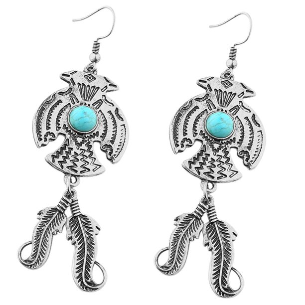 1 pendientes únicos con de turquesa, colgante de águila de aleación, pendiente de oreja, para mujer, joyería plateada / dorada - Plata, tal se describe Hugo Pendientes huecos para mujer