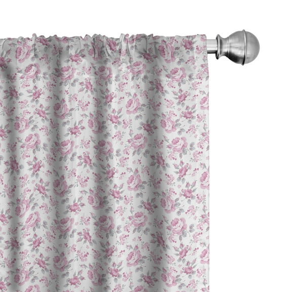 Ambesonne Shabby Flora Curtains, Pink Roses Spring, Pair of 28"x95", Pale Pink White Grey