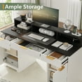 thumbnail image 3 of Yeahumalia 59" Executive Fluted Desk with Power Outlet, 3 Drawers & 2 Cabinets, White, 3 of 10