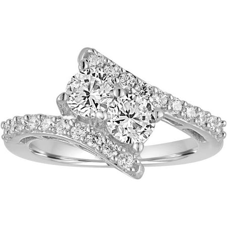 Simulated Diamond Sterling Silver 2-Stone Bypass Ring