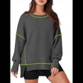 thumbnail image 2 of Sudadera Informal de Cuello Redondo para Mujer, de Larga, Holgada, , con Costuras en Contraste, para Otoño. Gris Oscuro M, 2 of 8