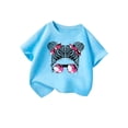 thumbnail image 3 of Zhuashum T-Shirts Fille Col Rond Hauts Enfant Imprimé Dessin Animé Graphique Manches Courtes Tee Rétro Été Vêtements Enfant Bleu 7-8 Ans, 3 of 5