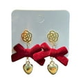 thumbnail image 2 of Hyasfey 1 Pair Women Earrings All-match Anti-fade Ear Decoration Festive Touch Red Bow Dangle Flower Heart Earrings for Everyday Wear, 2 of 8
