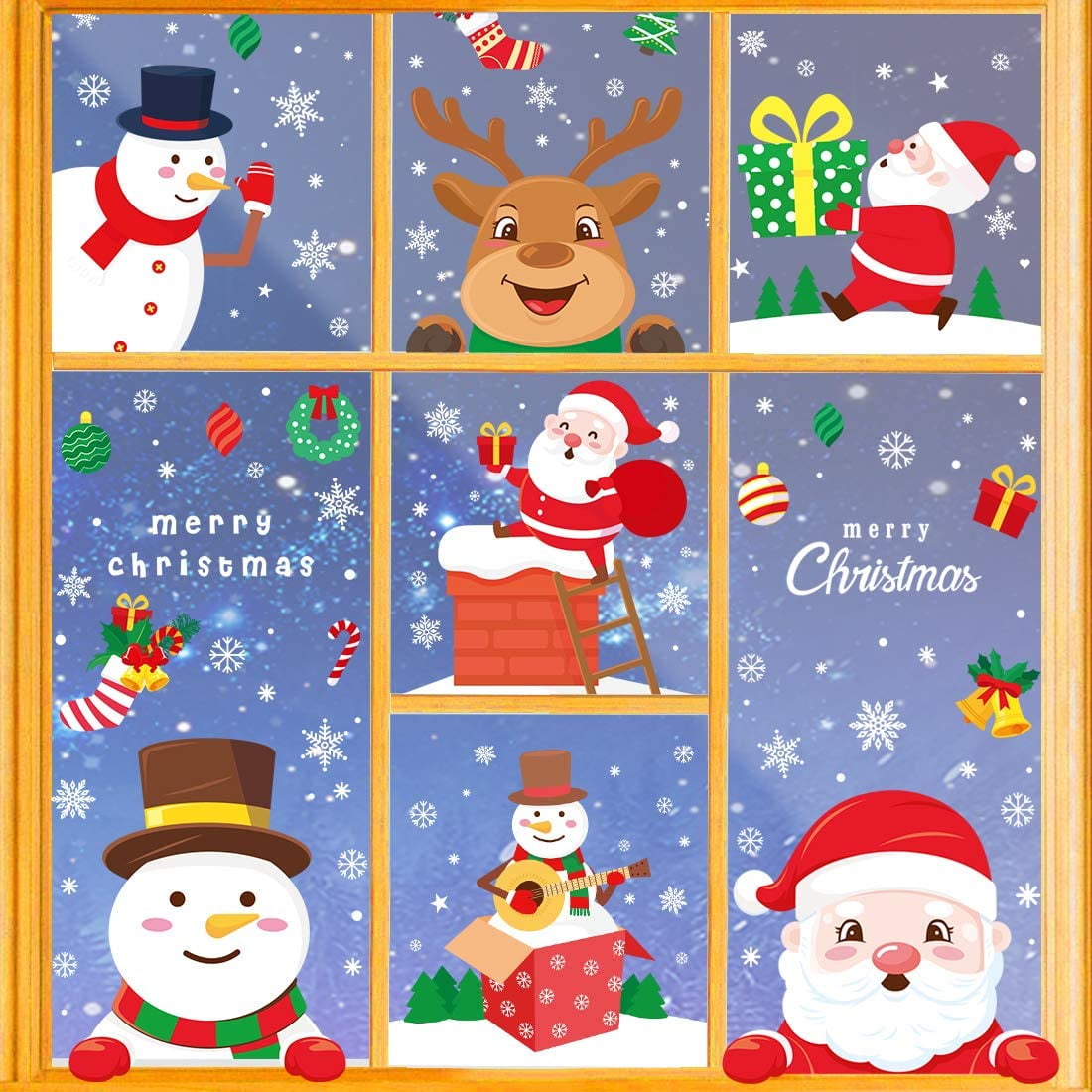 Santa Sticker Snowflakes Christmas Window Clings Decal Stickers Xmas Window YS7 