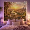 thumbnail image 2 of Golden Sunset River City with Flower-Filled Stone Terrace Romantic Vintage for Art Lovers European Cafe Decor Housewarming Gift Tapestry Wall Hanging for Living Room and Bedroom, 2 of 7