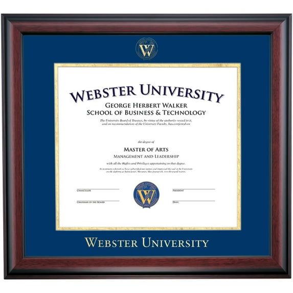 OCM Diploma Frame for Webster University, 19" x 21" Diploma Certificates Frame, Embossed Navy/Gold Mat