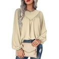 thumbnail image 1 of Hauts à Manches Longues pour Femmes Chemises Décontractées Col Rond Plissé Tee-Shirt Ample Blouses, 1 of 5