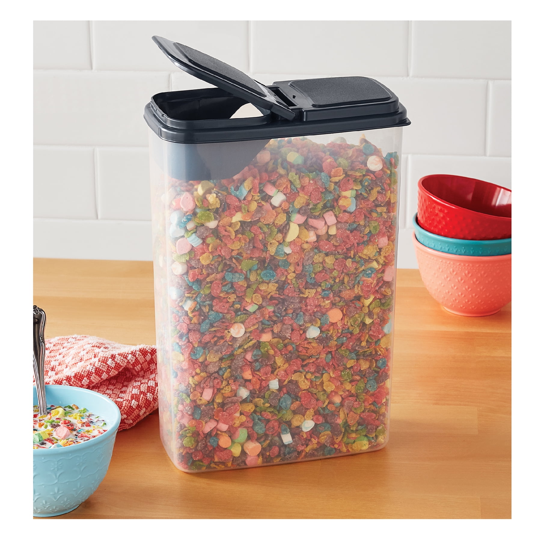 Mainstays Multi-Use Plastic Dispensers, Clear with Dark Gray Lids, Small (Set of 4) 7.75" x 4" x 11.4"