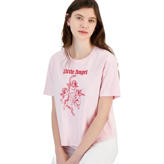 Rebellious One Womens Little Angels Graphic T-Shirt, Pink, Juniors, X-Small