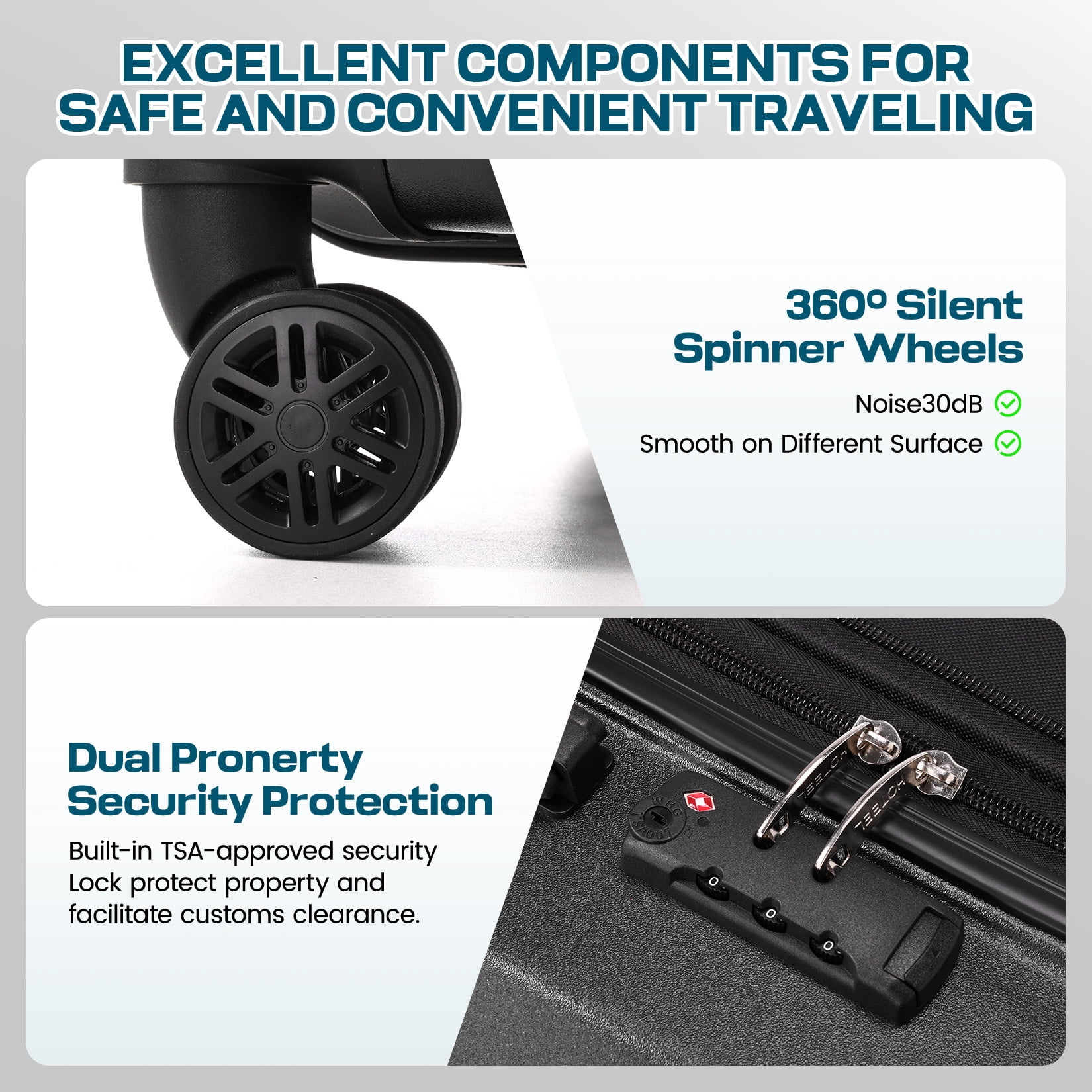 SANOPY Luggage Sets 5-Piece Suitcase Set(20"24"28"), ABS Hardside Expandable Suitcase Set with TSA Lock Spinner Wheels(Black)
