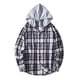thumbnail image 1 of Camisas De Para Hombre Camisa informal de otoño e invierno para hombre, camisa de manga larga con cuello encapuchado y estampado a cuadros, blusa (Grey, XXL), 1 of 6