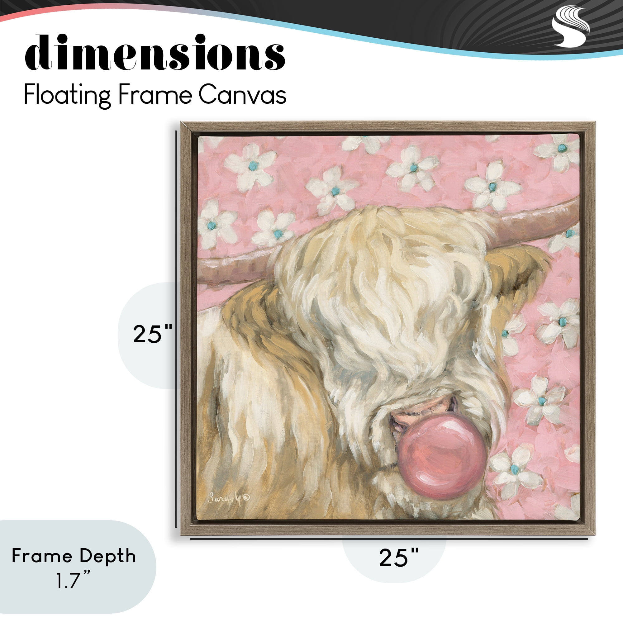 Stupell Industries Bubblegum Cutie Cattle Brown Framed Floater Canvas Wall Art, design by Sara G. Designs