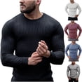 thumbnail image 1 of Xcmzpl Chandails Tricotés à Col Rond pour Hommes Légers à Manches Longues T-Shirt Uni Côtelé Hauts Thermiques Coupe Ajustée Couche de Base Chandail M-TTG, 1 of 4