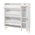 thumbnail image 4 of CHEERFUN FCH V-Shaped Carved Door Panel Shoe Cabinet with 3 Drawers & 1 Door, White with Gold Accents, 4 of 11