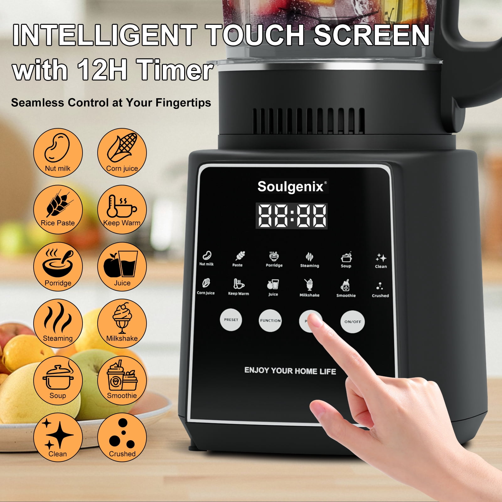 Soulgenix Blender for Smoothies, 50 oz Countertop Blender with Milkshake, Juice, Crush Ice and Pulse, 1200W Peak Watts, PowerCrush Food Processor with Self-Cleaning, Stainless Steel Blade, Black