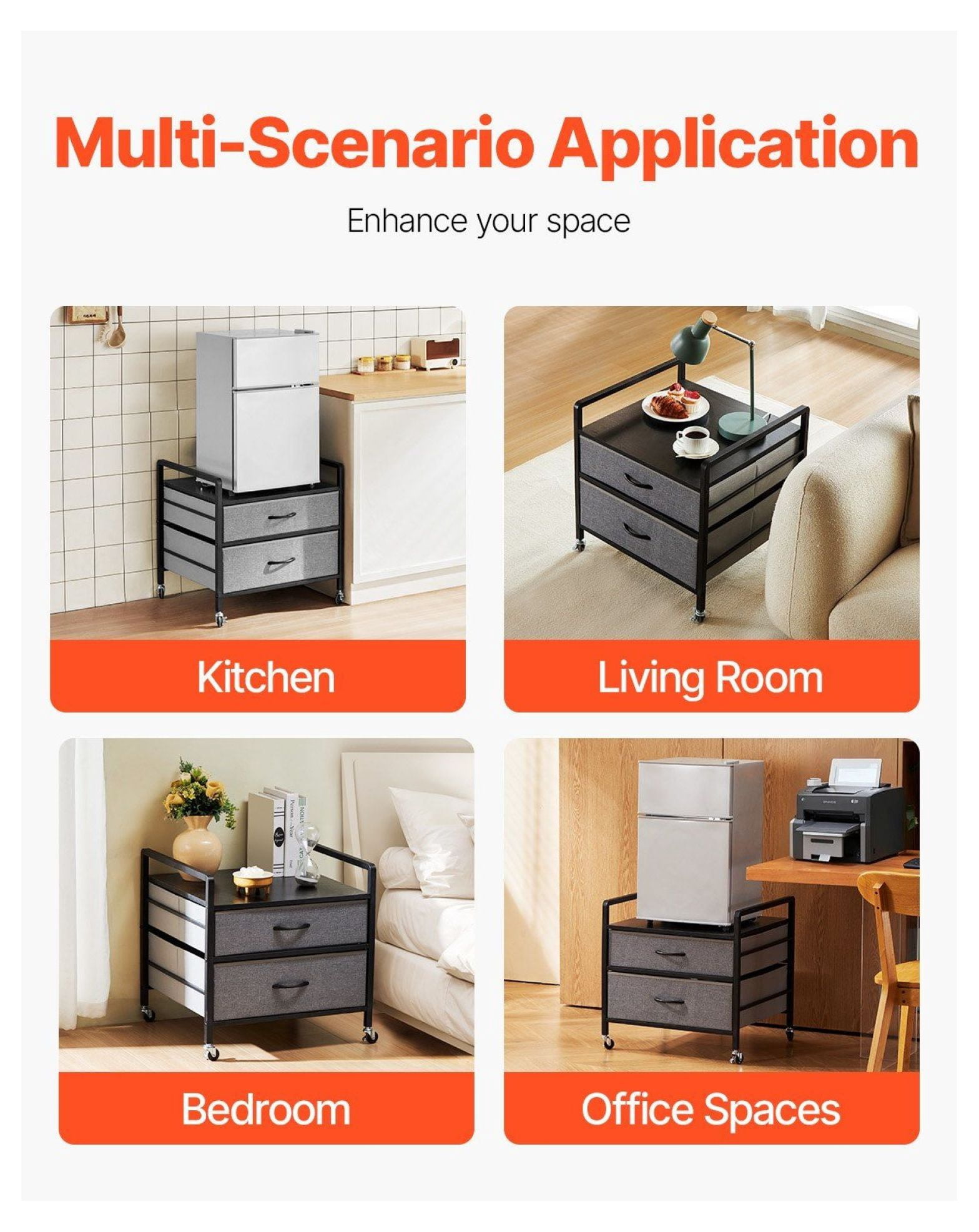 Mini Fridge Stand with Storage, 176 lbs Capacity, Gray Woodgrain - 2 Drawers, Mobile Refrigerator Table, Durable Small Appliance Stand