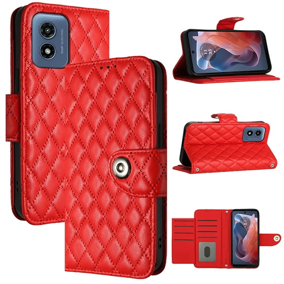 Allytech Wallet Case for Motorola Moto G Play (2024), Luxury PU Leather Shockproof Protective Flip Cover for Women Girls, Kickstand Folio Case with Card Slots Holder Wrist Strap Lanyard - Red