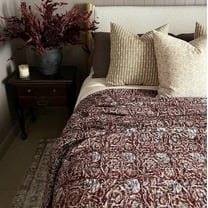 Ashlyn Kantha Quilt Burgundy Quilt Handblock Print Handmade Cotton Kantha Indian Netural Colour Indian inspired Bedding burgundy bedding