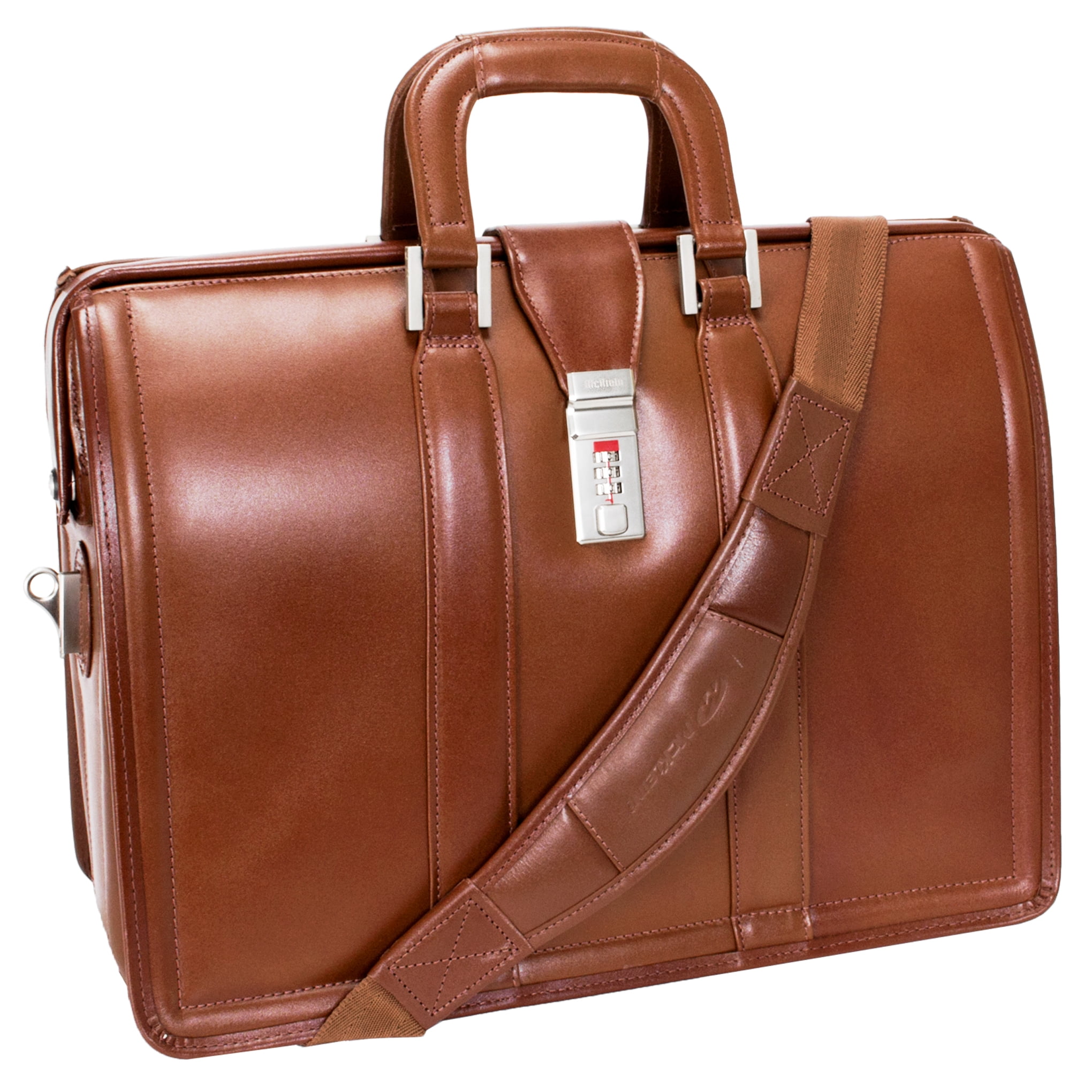 V Series | MORGAN | 17" Leather Litigator Laptop Briefcase - Brown
