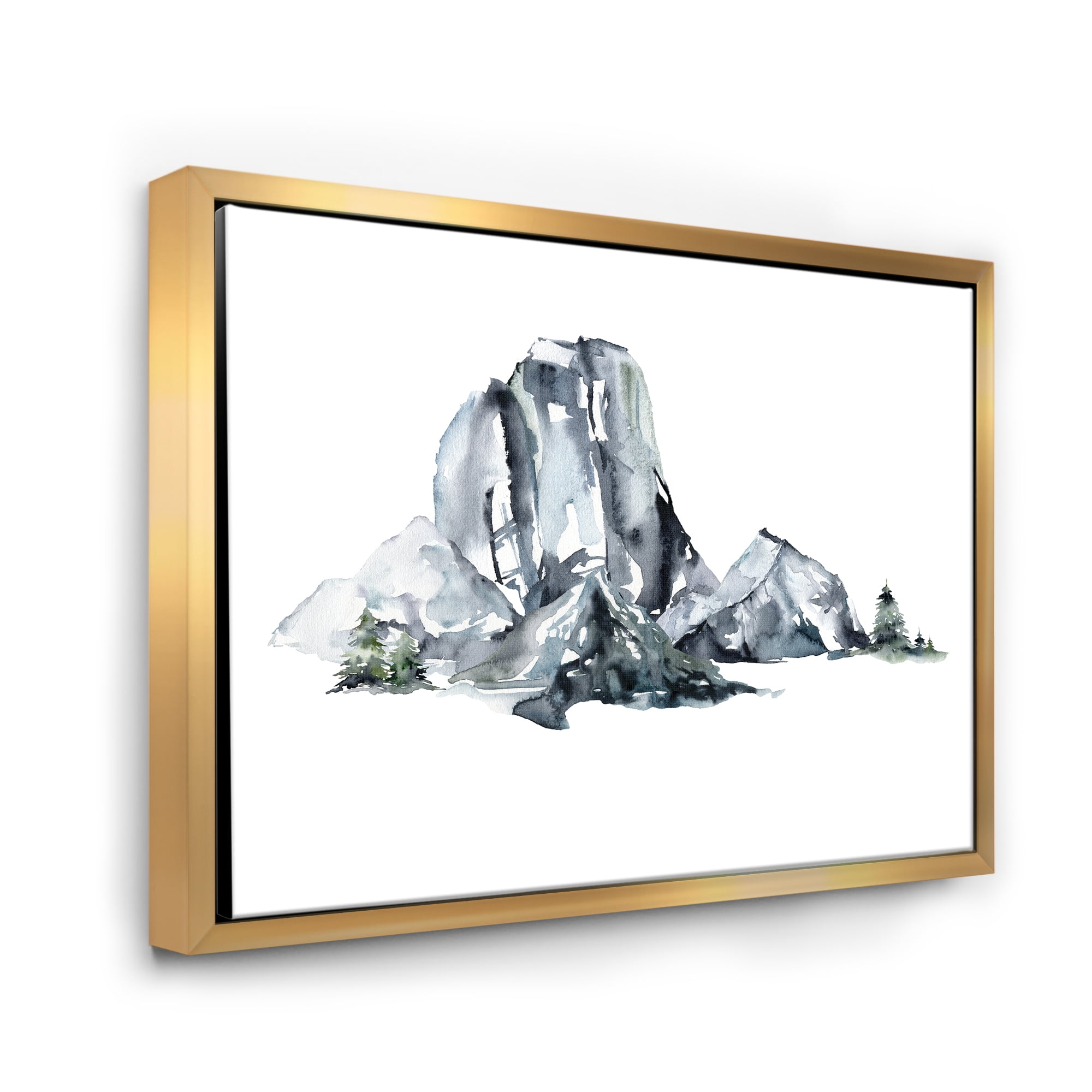 Designart 'Minimalistic Landscape of Forest and Mountains' Modern Framed Canvas Wall Art Print