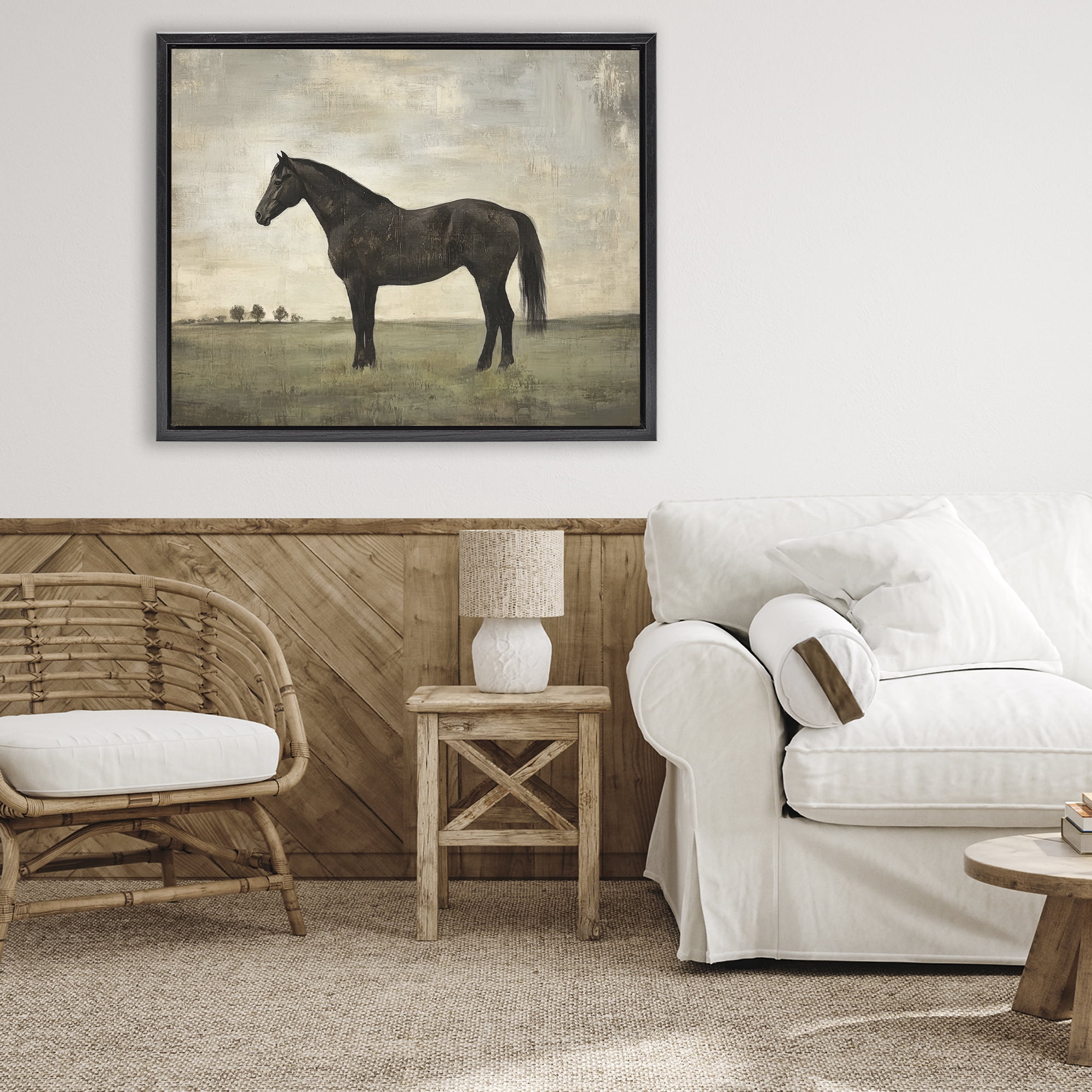 Stupell Industries Distressed Horse Portrait Black Framed Floater Canvas Wall Art, design by Petal Prints Design
