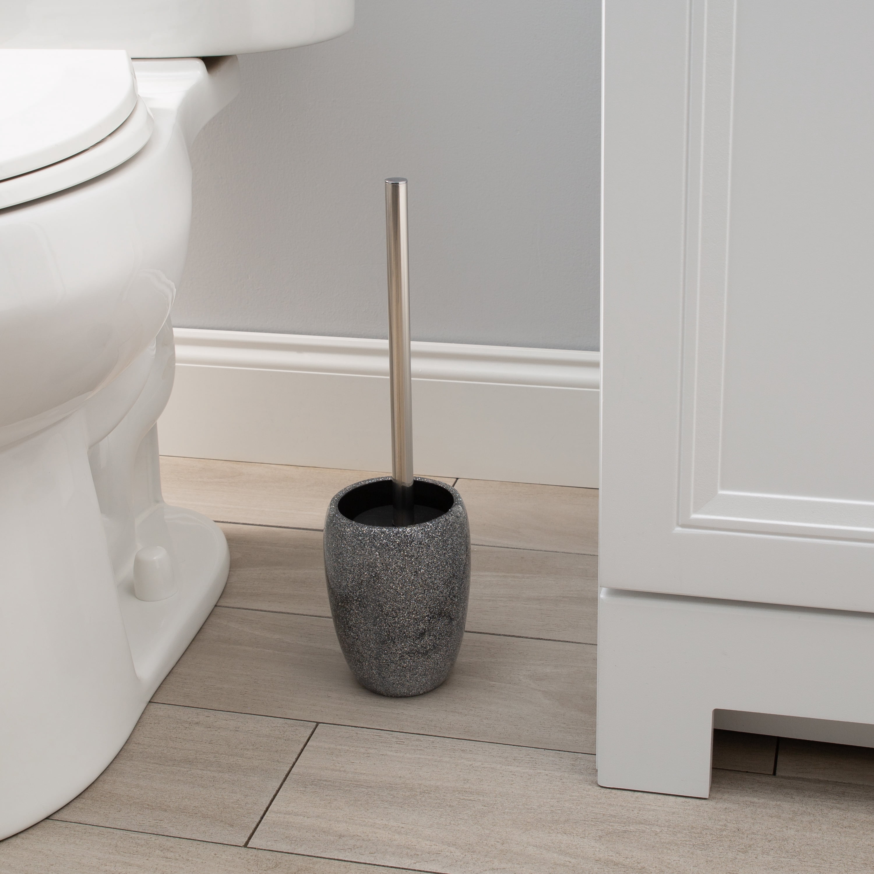 ELLE Paris Eclat Glitter Toilet Bowl Brush and Holder, Gray