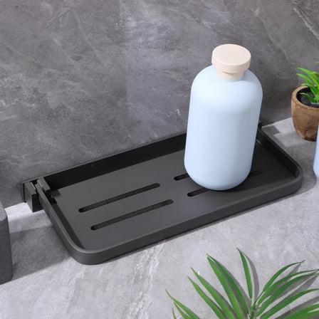 GOOHOCHY Folding Wall Shelves Storage Rack Aluminum Black 1 Set For Bathroom Use