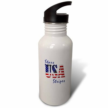 

USA text covered with the American flag. Stars stripes blue text Flip Straw 21oz Water Bottle wb-315779-2