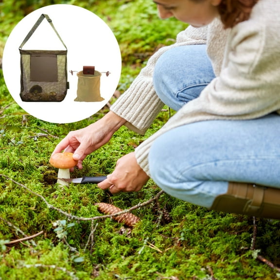 2 PCS Mushroom Foraging Bag Set, Mushroom Collection with Mesh Bag and Waist Pouch, Adjustable Strap, Leather Closure for Mushroom Hunting and Fruit Harvesting