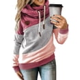thumbnail image 1 of HIMONE Oversized Women Striped Hooded Sweatshirt Long Sleeve Cowl Neck Drawstring Hoodies Autumn Winter Ladies Leisure Loose Pullover Tunic Blouses, 1 of 2