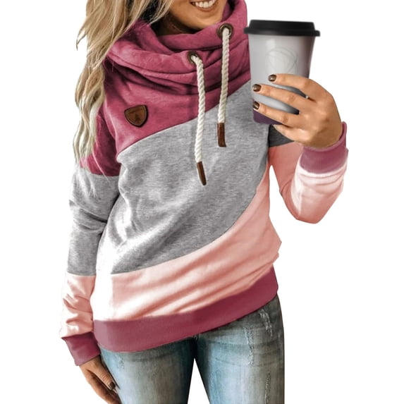 HIMONE Oversized Women Striped Hooded Sweatshirt Long Sleeve Cowl Neck Drawstring Hoodies Autumn Winter Ladies Leisure Loose Pullover Tunic Blouses