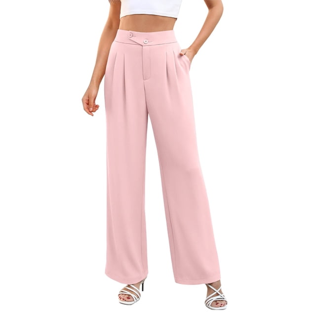 Womens Wide Leg Dress Pants High Waisted Work Business Casual Long Trousers With Pockets