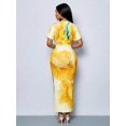 thumbnail image 2 of Womens Yellow Floral Print Deep V-Neck Bodycon Maxi Dress With Side Slit, 2 of 5
