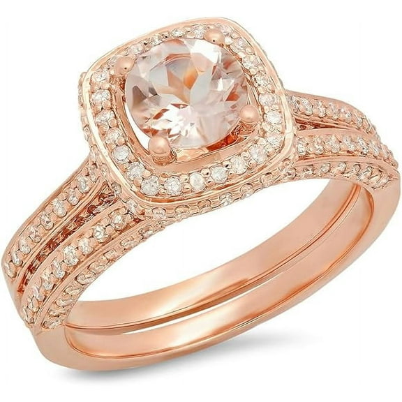 NYS Jewellrs 14K Rose Gold Plated 2.35 Ct Round Cut Morganite Engagement Bridal Ring Set For Women's 925 Sterling Silver -7