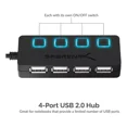 thumbnail image 2 of Hub Sabrint Hb-umls 4-p Interrupteurs Usb 2.0 Alimentation Électrique, 2 of 5