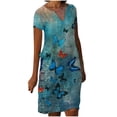 thumbnail image 2 of SMihono Robe Bohème d'Été pour Femmes Grande Taille Robes à Manches Courtes pour Femmes Mode Fleurs Imprimées Robe Soleil Taille Col en V Robe Longueur Genou, 2 of 5