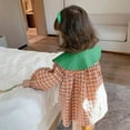 thumbnail image 2 of Baozhu Girls Dresses Autumn Long Sleeve Plaid Puff Sleeves Doll Collar Cute Dress For 2-15 Years Korean Style Casual Dress Kids Clothes, 2 of 5