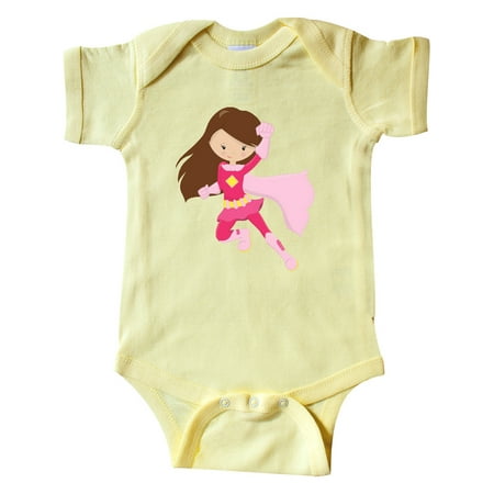 

Inktastic Superhero Girl Brown Hair Pink Costume Gift Baby Girl Bodysuit