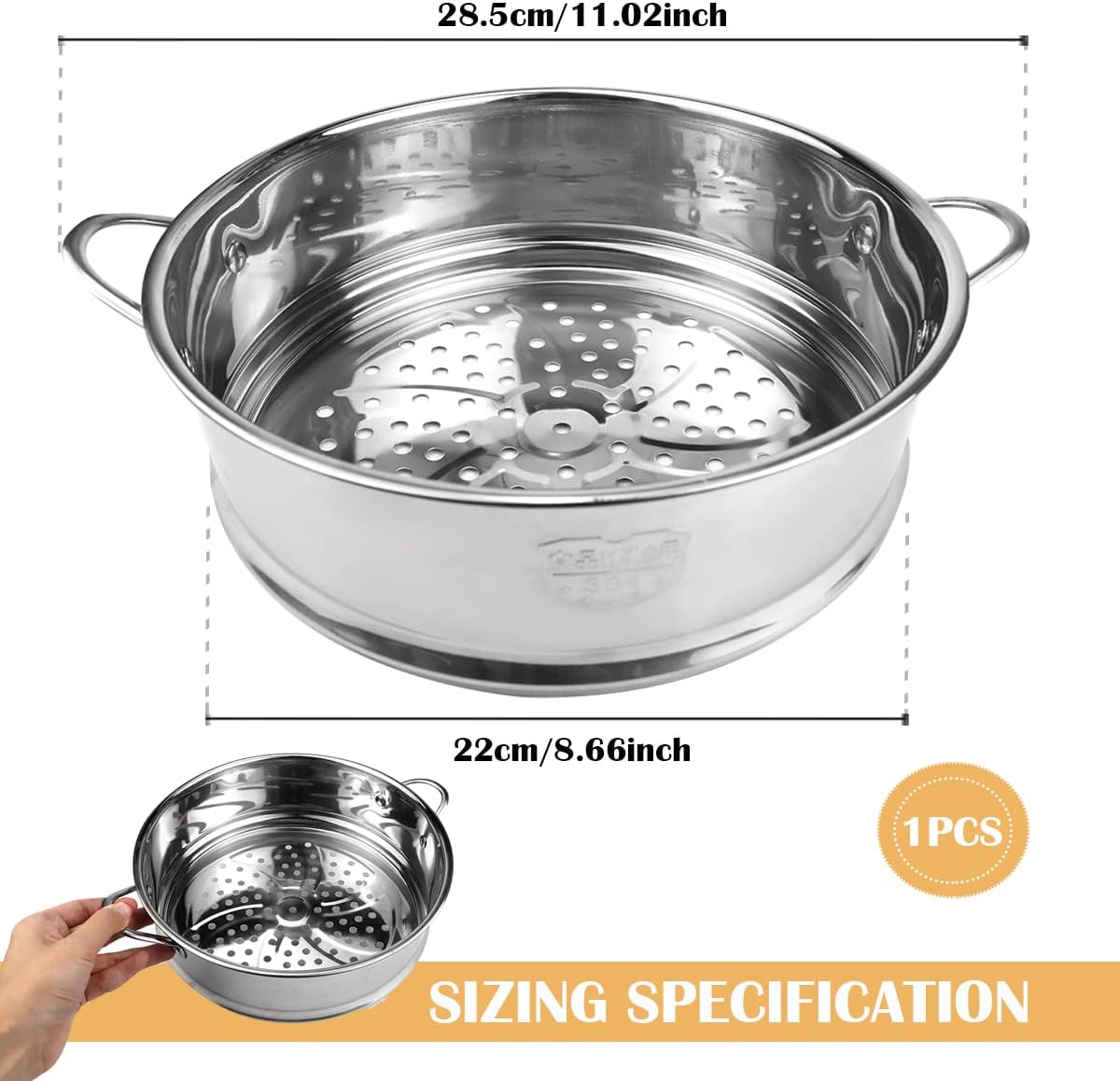 Panier Vapeur Inox 22cm - Pour Riz, Légumes, Fruits De Mer - Cuisson Saine Et Rapide - 2